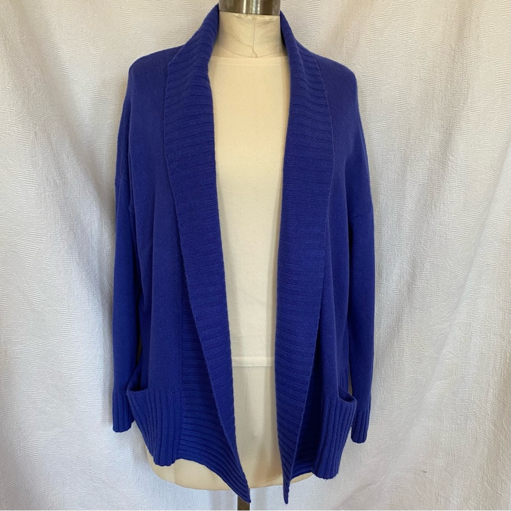 Marina Rinaldi cobalt blue open cardigan.